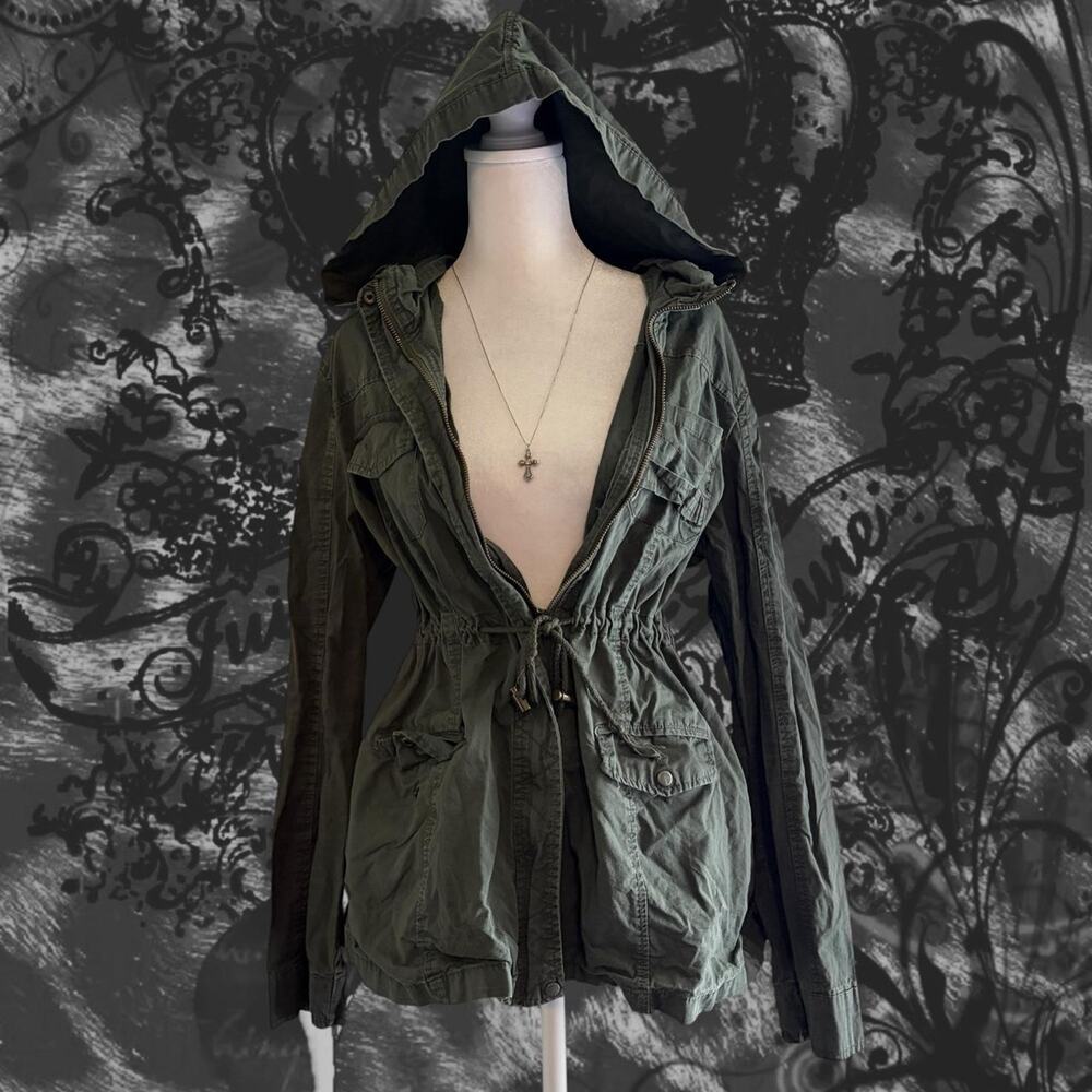 muted khaki olive green hooded utility grunge preppy mysterious tumblr jacket